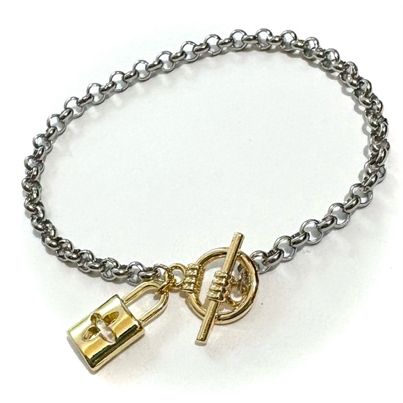 Boutique Gold Lock Charm Silver Stainless Steel Bracelet - Picture 4 of 6
